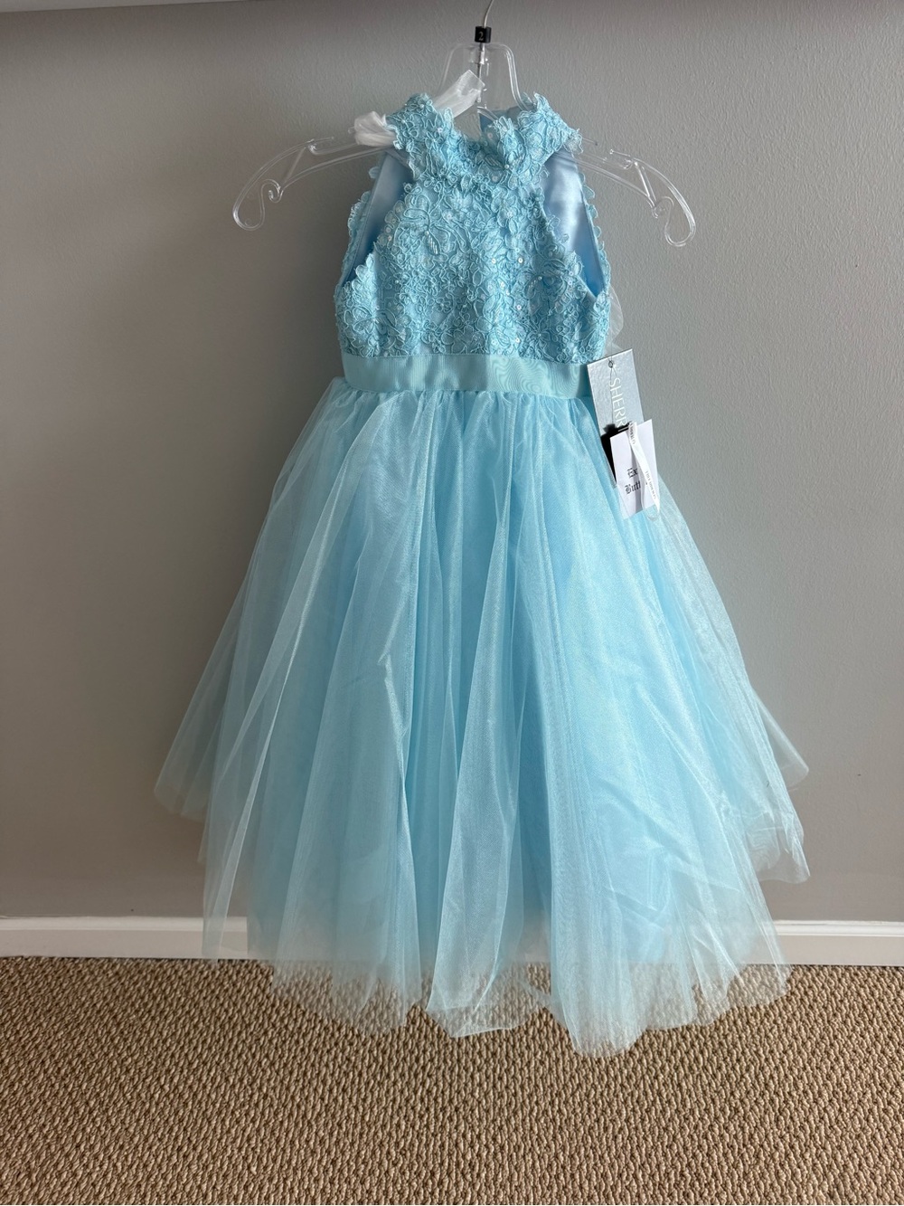Girls Light Blue Lace & Tulle Party Dress